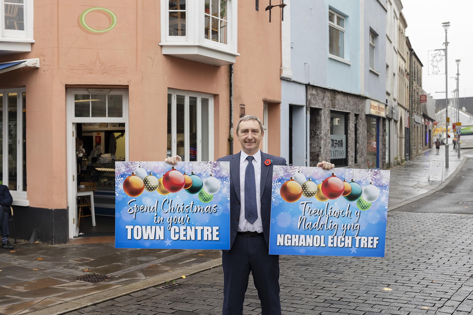 Council Leader John Spanswick in Bridgend town centre
