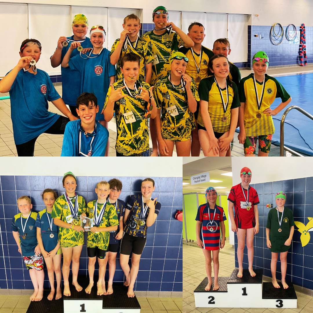 Winning primary school teams at Bridgend County Borough Schools Swimming Gala 2025