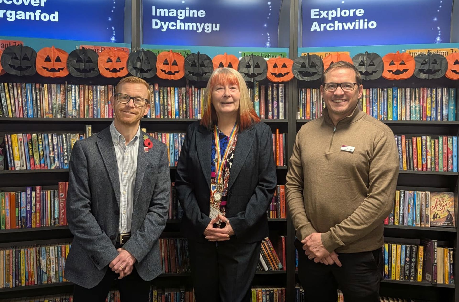 Richard Hughes, Chief Executive of Awen Cultural Trust, Deputy Leader and Cabinet Member for Social Services, Health and Wellbeing, Councillor Jane Gebbie and Scott Rolfe, Chief Executive of Halo Leisure