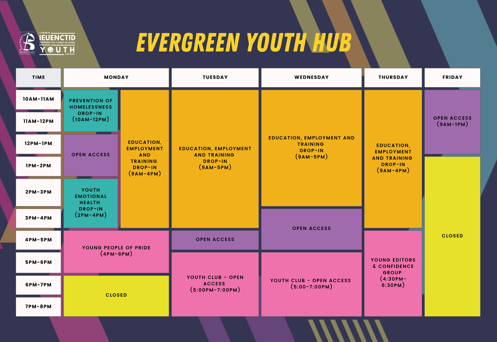 Evergreen rota of activities.