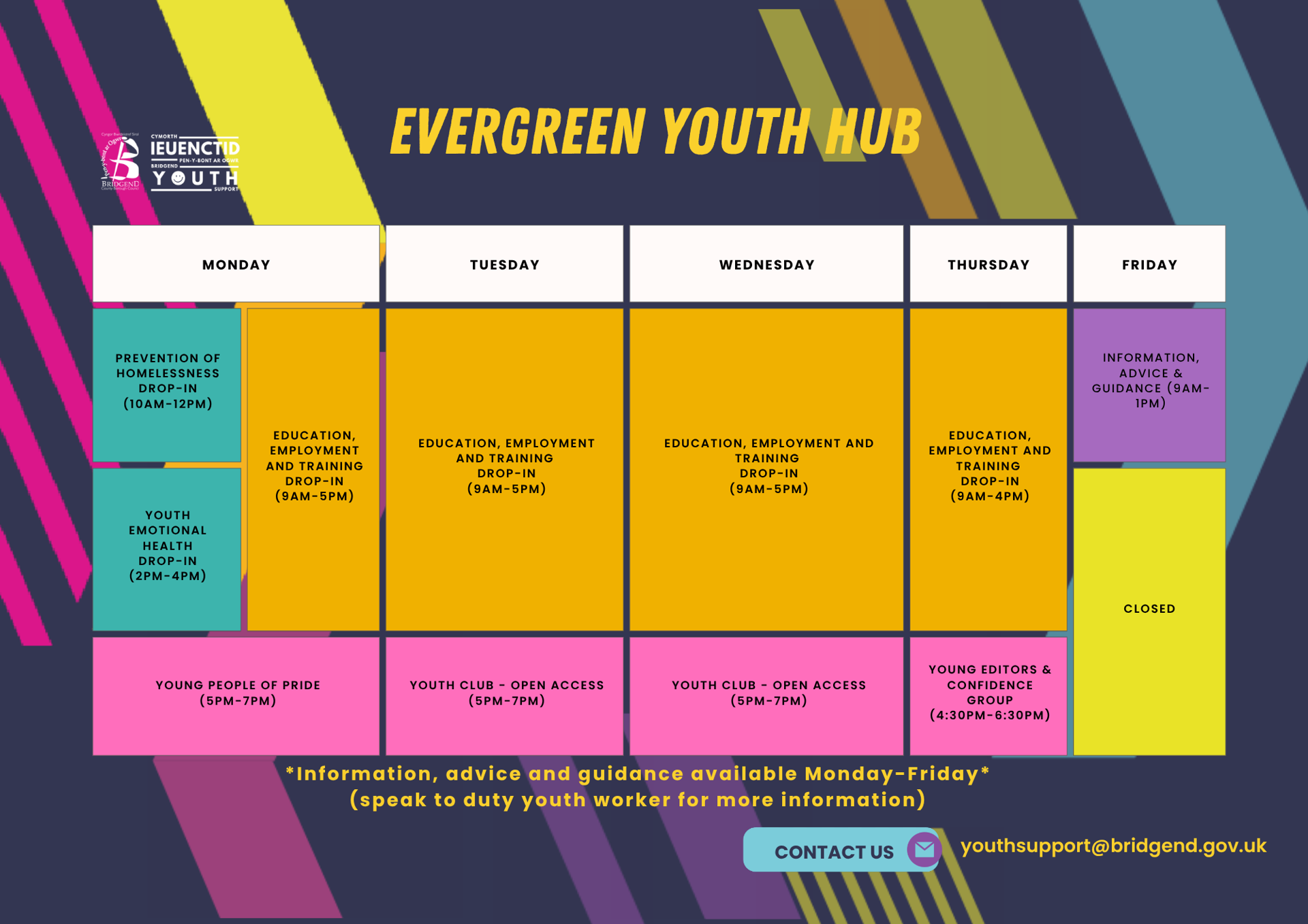 Evergreen rota of activities.