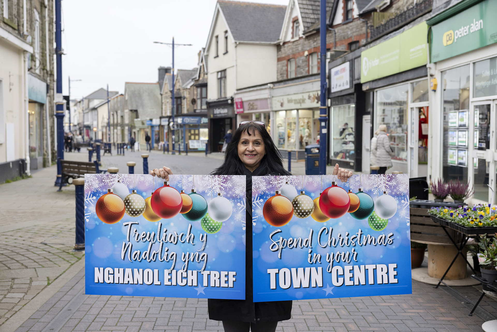 Cabinet Member for Regeneration Councillor Neelo Farr in Porthcawl town centre