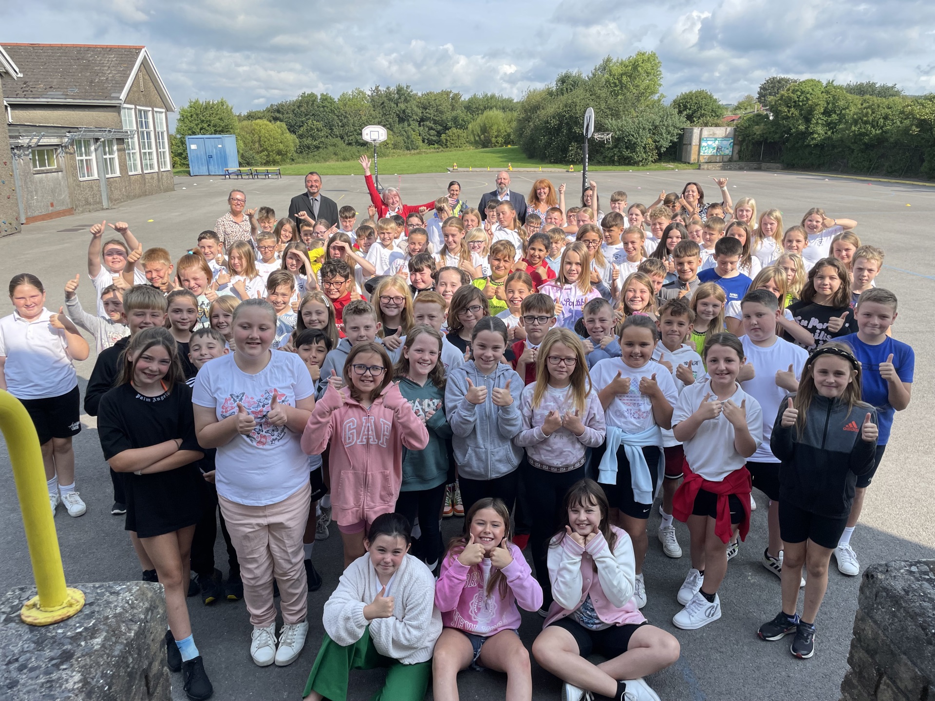 Pupils at Mynydd Cynffig Primary School taking part in the new plans.