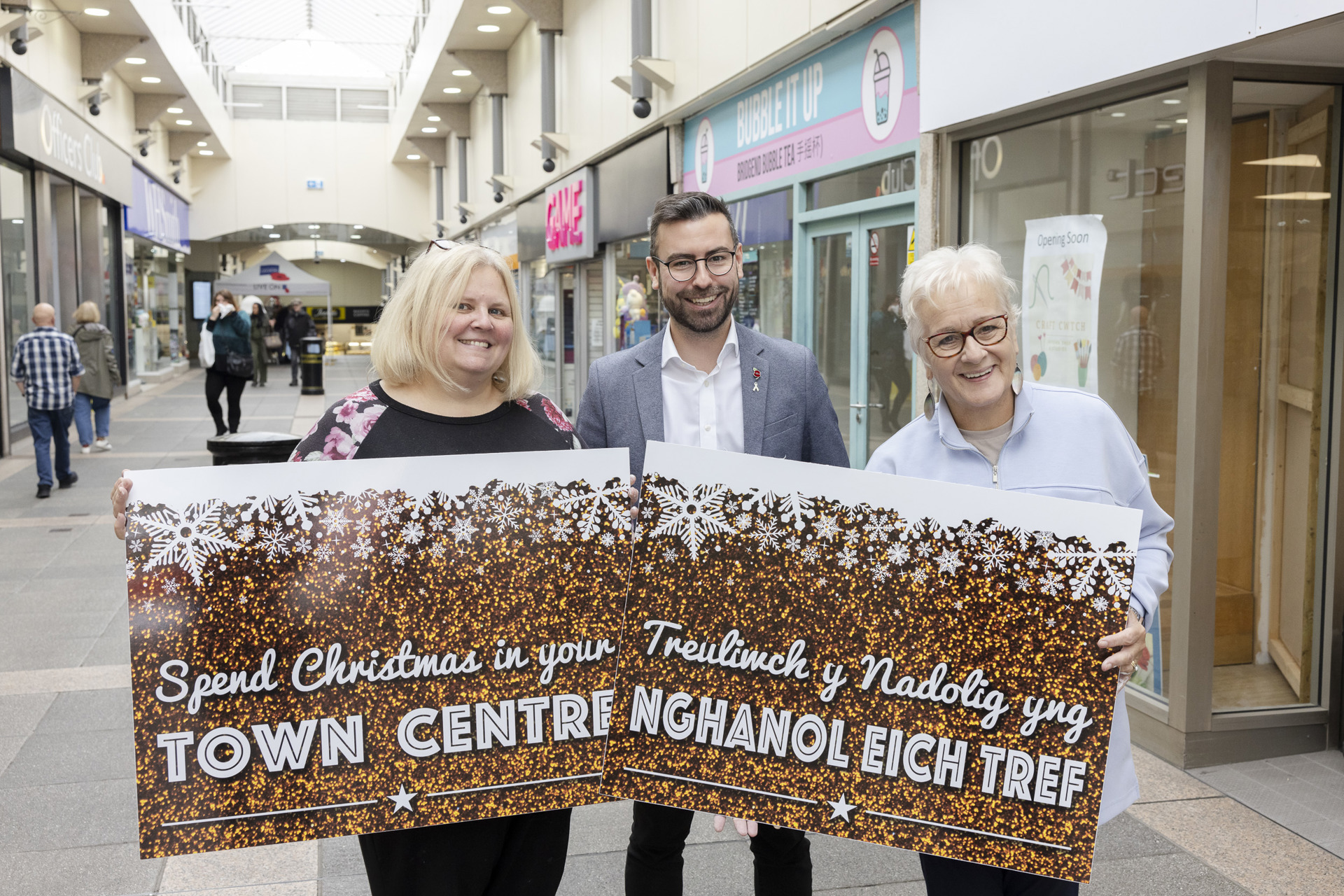 Cabinet Member for Regeneration Councillor Rhys Goode with Carol Daniel, owner of The Craft Cwtch, Bridgend