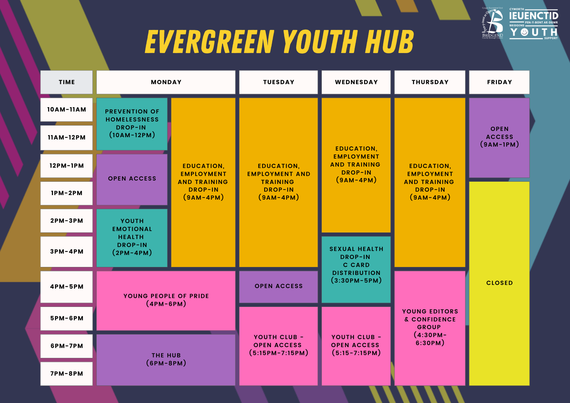 Evergreen rota of activities.