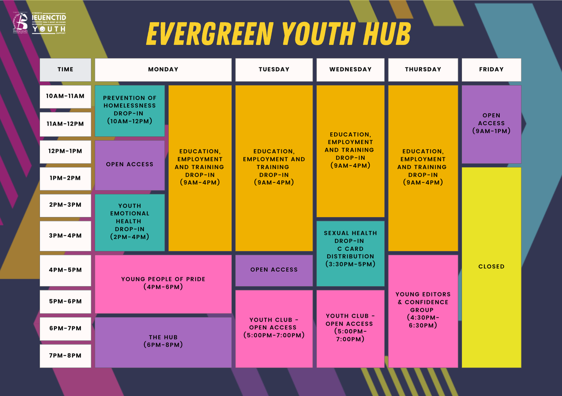Evergreen rota of activities.