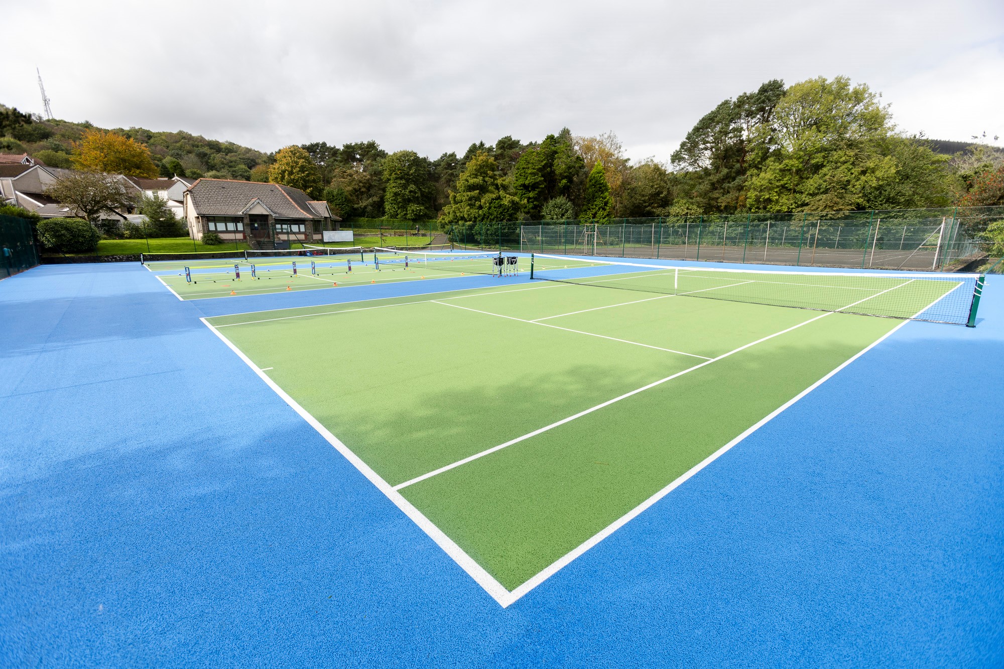 A newly refurbished tennis court 