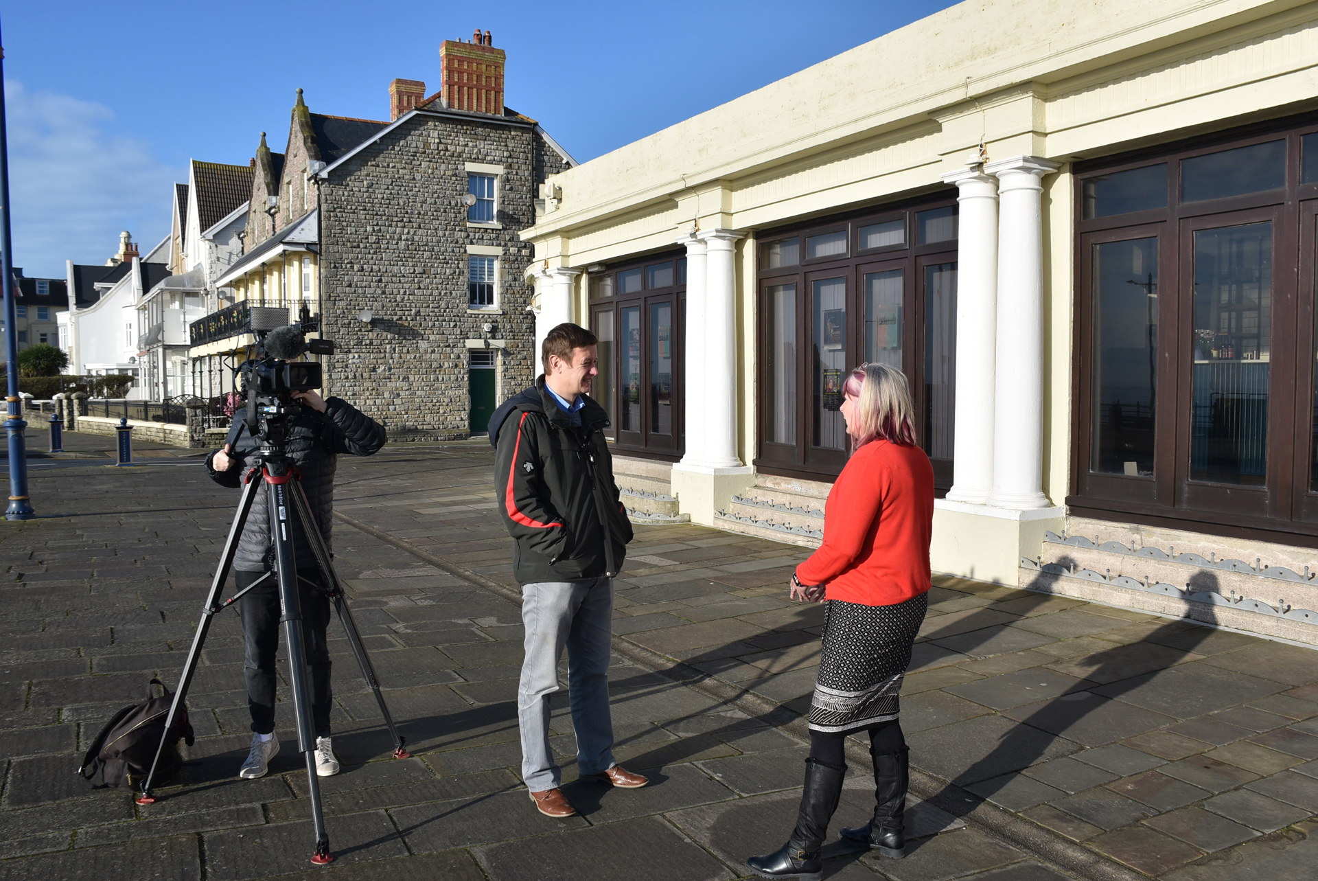 News team outside the Grand Pavilion