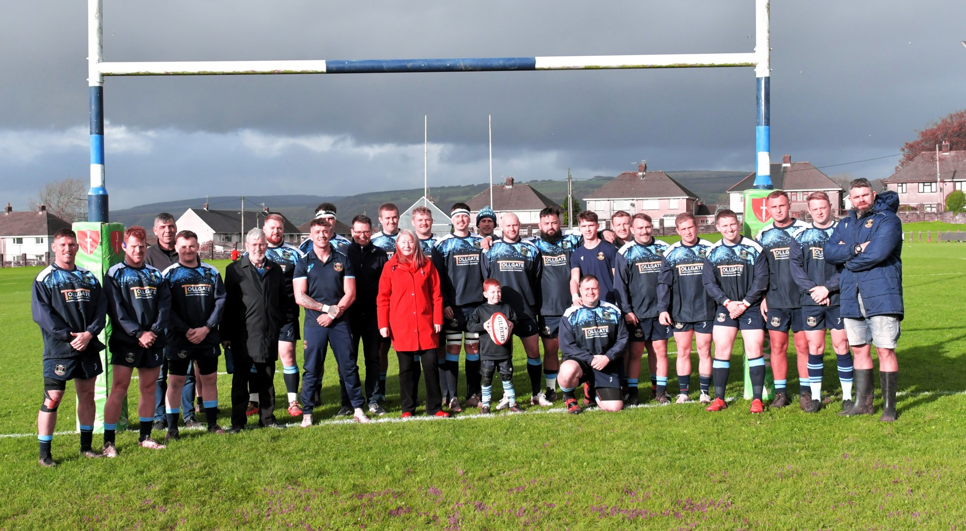 Kenfig Hill 1st team, pictured on the pitch before kick-off at a home game earlier this month.