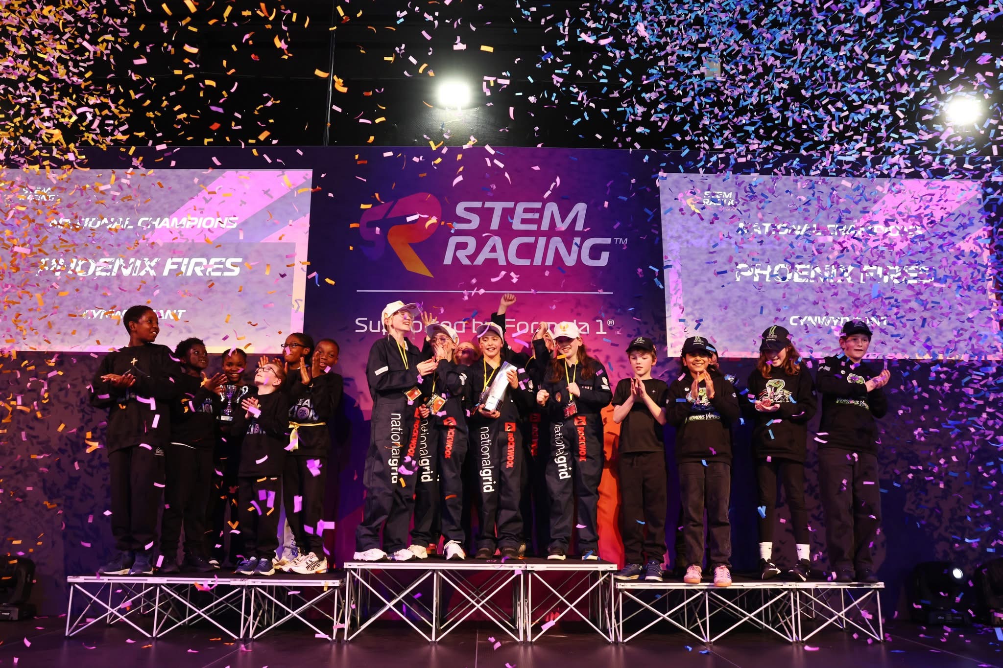 Ysgol Cynwyd Sant Year Six pupils Anya, Celyn, Imogen, Magi, Loki and Joseff celebrate their success as the UK STEM Primary National Champions for 2026.