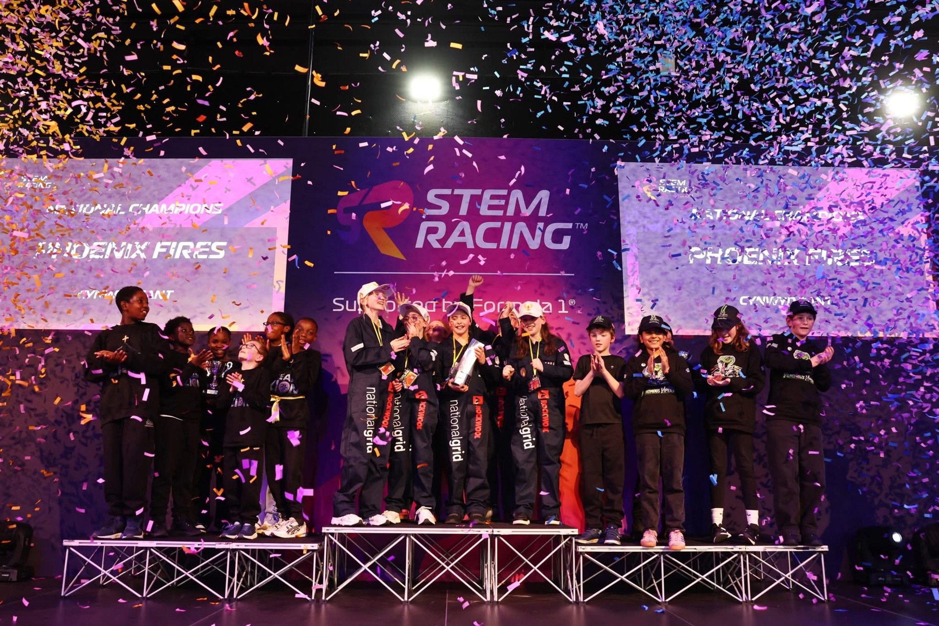 Ysgol Cynwyd Sant Year Six pupils Anya, Celyn, Imogen, Magi, Loki and Joseff celebrate their success as the UK STEM Primary National Champions for 2026.