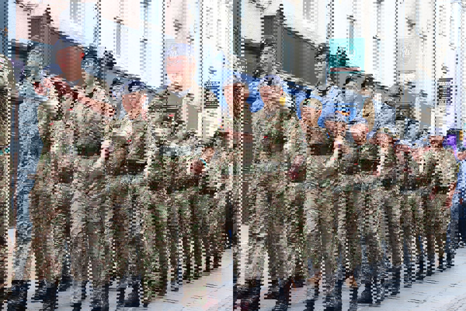 Army Cadets marching through Bridgend Town Centre