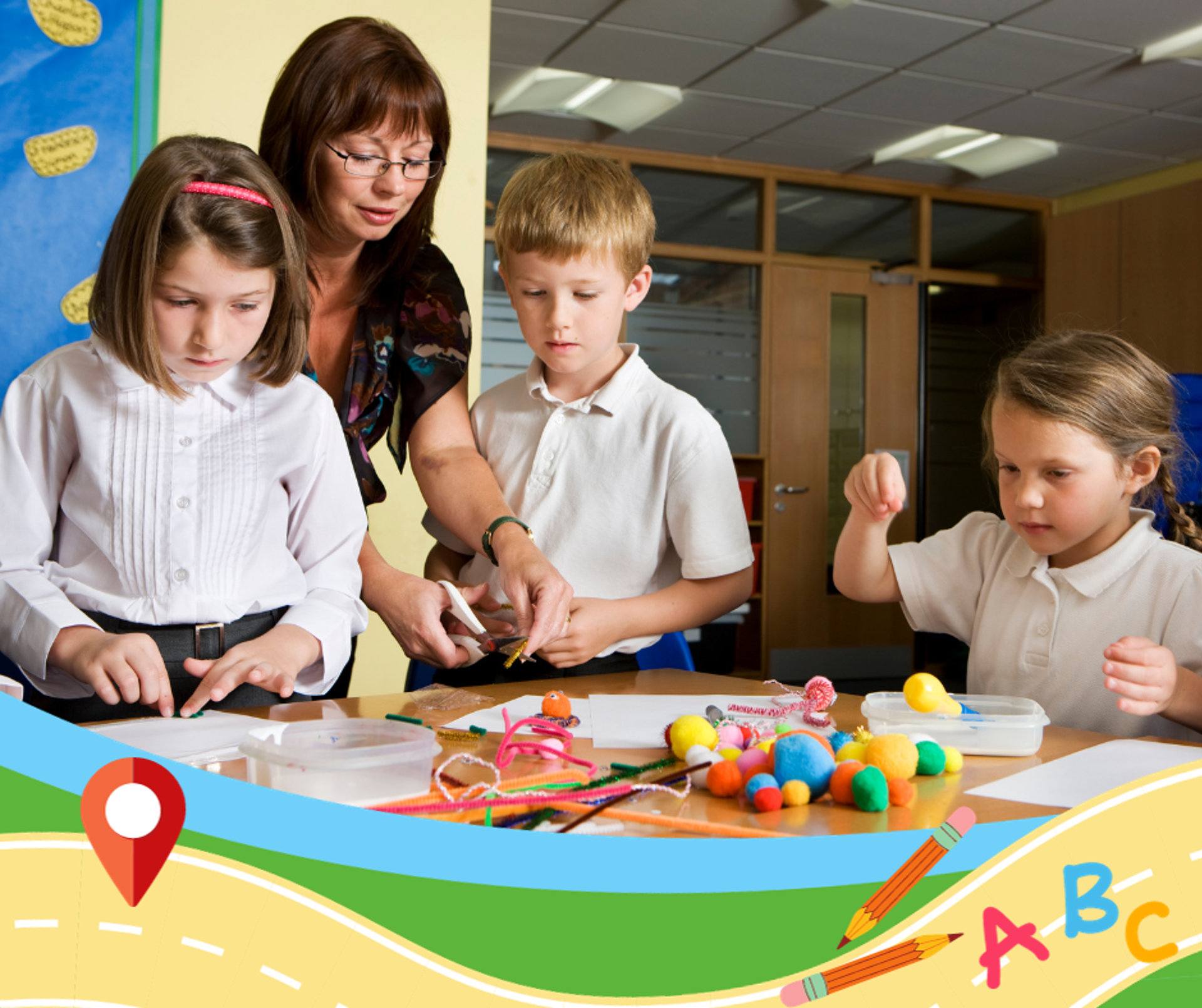 Primary school children in a crafts lesson