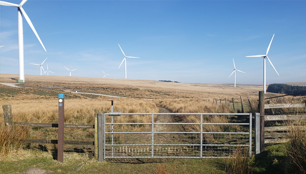 Public right of way near wind turbines 